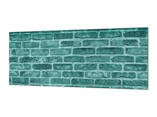 Toughened printed glass backsplash - Kitchen wall panel: Textures and tiles 1 Series Oxidized copper ornament: Green vintage brick