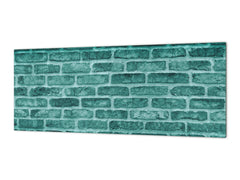 Toughened printed glass backsplash - Kitchen wall panel: Textures and tiles 1 Series Oxidized copper ornament: Green vintage brick