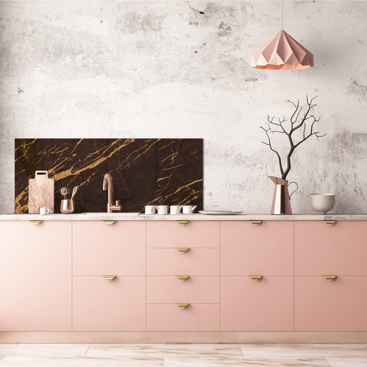 Contemporary glass kitchen panel - Wide format wall backsplash Marbles 2 Series: Abstract brown