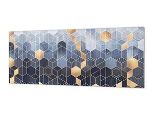 Wide format Wall panel - Design backsplash BBS21: Textures and tiles 2 Series: Golden-blue geometric abstraction