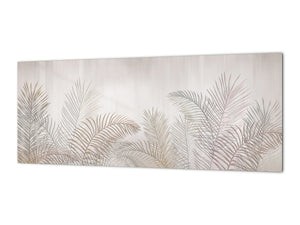 Printed glass horizontal splashback -  Tempered Glass Wall Panel Cities Series BBS22:  Vintage leaves and patterns Series: Tropical palm leaves