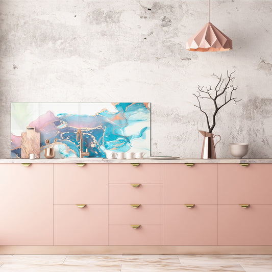 Contemporary glass kitchen panel - Wide format wall backsplash Colourful abstractions Series: Abstract fluid art