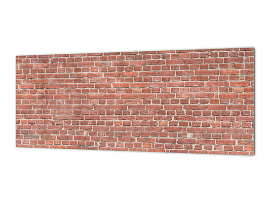 Toughened printed glass backsplash - Kitchen wall panel: Textures and tiles 1 Series Oxidized copper ornament: Classic red brick pattern