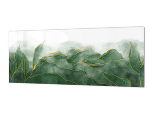 Design glass backsplash - Tempered Glass with or without magnetic properties Marbles 1 Series: Green marble leaves
