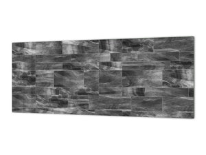 Toughened printed glass backsplash - Kitchen wall panel: Textures and tiles 1 Series Oxidized copper ornament: Dark grey marble tiles
