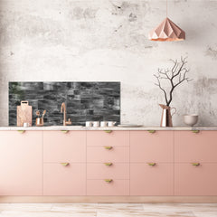 Toughened printed glass backsplash - Kitchen wall panel: Textures and tiles 1 Series Oxidized copper ornament: Dark grey marble tiles