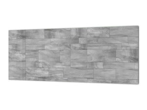 Toughened printed glass backsplash - Kitchen wall panel: Textures and tiles 1 Series Oxidized copper ornament: Grey irregularity 1