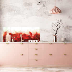 Design glass backsplash - Tempered Glass with or without magnetic properties Marbles 1 Series: Red marble leaves