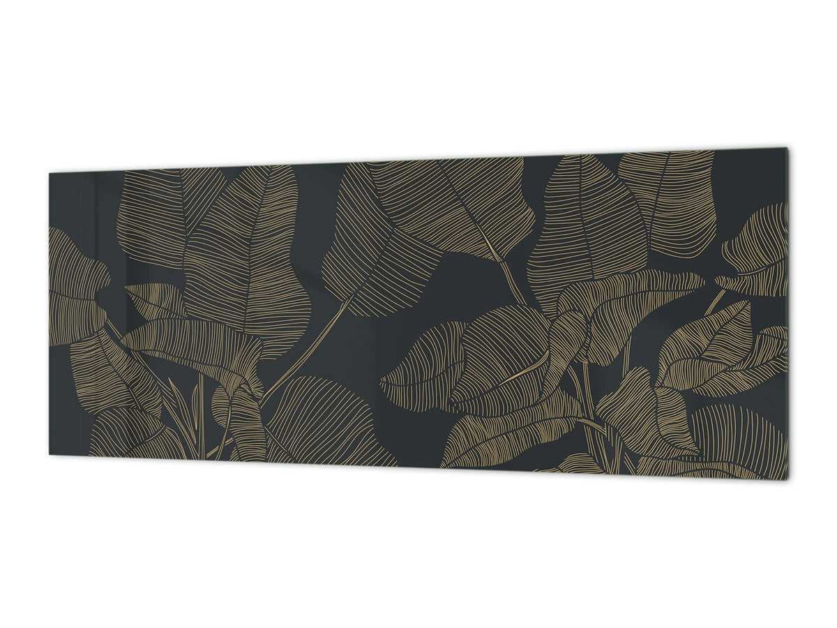Printed glass horizontal splashback -  Tempered Glass Wall Panel Cities Series BBS22:  Vintage leaves and patterns Series: Botanical modern art