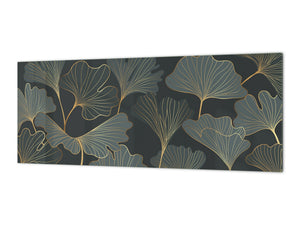 Printed glass horizontal splashback -  Tempered Glass Wall Panel Cities Series BBS22:  Vintage leaves and patterns Series: Floral art deco