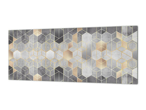 Wide format Wall panel - Design backsplash BBS21: Textures and tiles 2 Series: Golden-black geometric abstraction