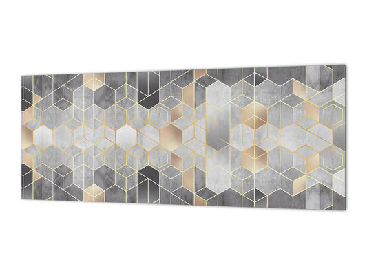 Wide format Wall panel - Design backsplash BBS21: Textures and tiles 2 Series: Golden-black geometric abstraction