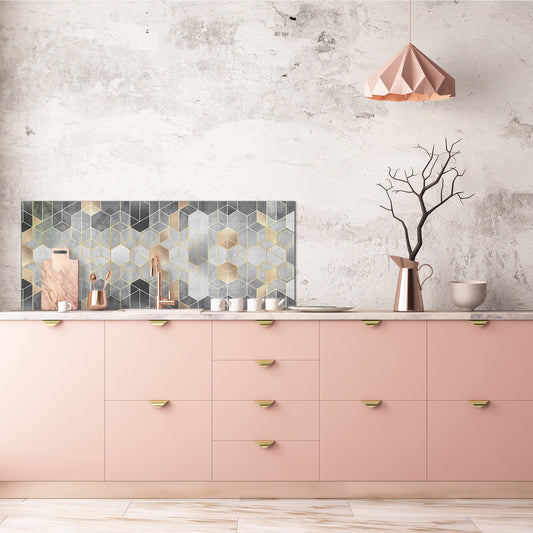 Wide format Wall panel - Design backsplash BBS21: Textures and tiles 2 Series: Golden-black geometric abstraction