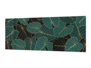 Stunning glass wall art - Wide format kitchen backsplash with and without metal back-coating - Tropical Leaves Series: Art deco wallpaper 1