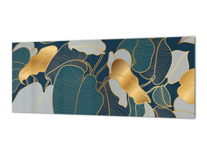 Stunning glass wall art - Wide format kitchen backsplash with and without metal back-coating - Tropical Leaves Series: Art deco wallpaper 2