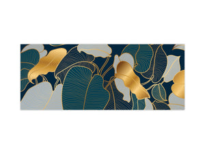 Stunning glass wall art - Wide format kitchen backsplash with and without metal back-coating - Tropical Leaves Series: Art deco wallpaper 2