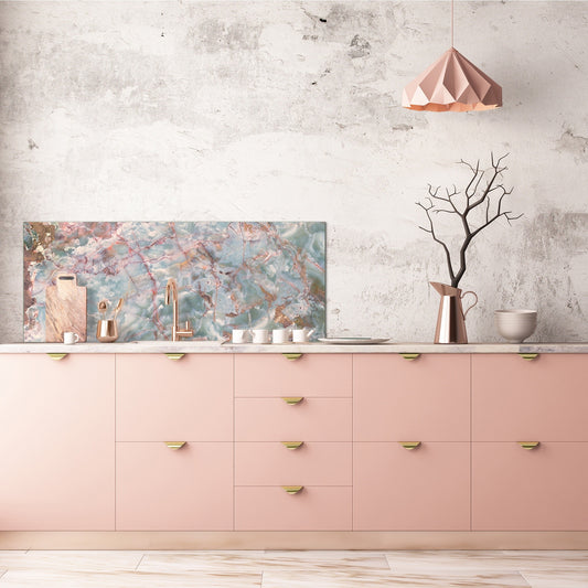Contemporary glass kitchen panel - Wide format wall backsplash Marbles 2 Series: Onyx pink veins
