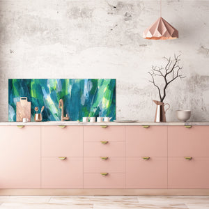 Printed glass horizontal splashback -  Tempered Glass Wall Panel Cities Series BBS22:  Vintage leaves and patterns Series: Colourful paint brushes