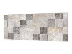 Printed glass horizontal splashback -  Tempered Glass Wall Panel Cities Series BBS22:  Vintage leaves and patterns Series: Stone mosaic background