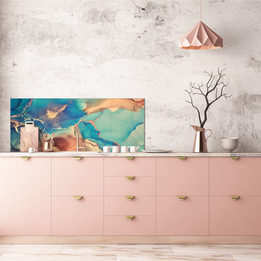 Contemporary glass kitchen panel - Wide format wall backsplash Colourful abstractions Series: Modern fluid art