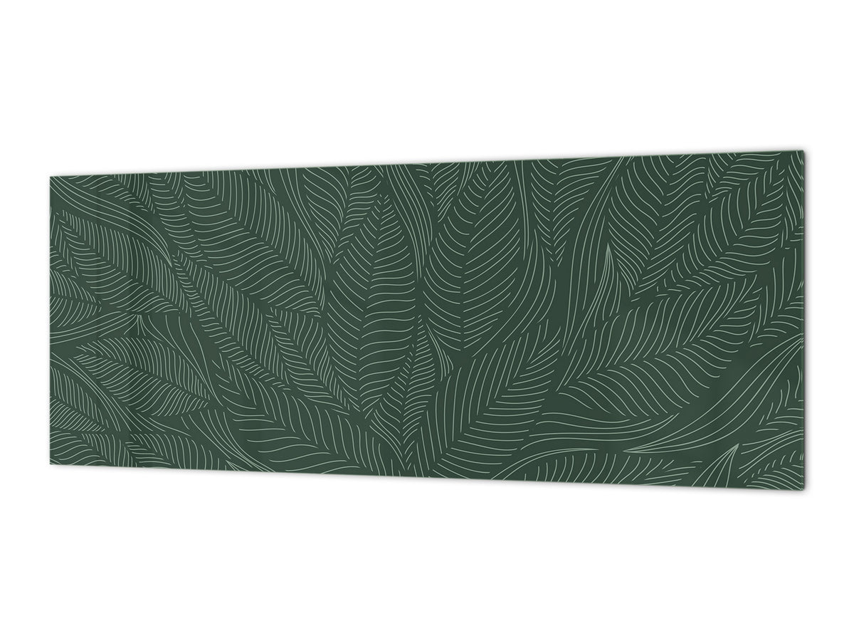 Printed glass horizontal splashback -  Tempered Glass Wall Panel Cities Series BBS22:  Vintage leaves and patterns Series: Abstract banana leaves