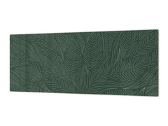 Printed glass horizontal splashback -  Tempered Glass Wall Panel Cities Series BBS22:  Vintage leaves and patterns Series: Abstract banana leaves