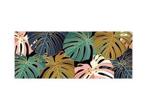 Stunning glass wall art - Wide format kitchen backsplash with and without metal back-coating - Tropical Leaves Series: Vector art