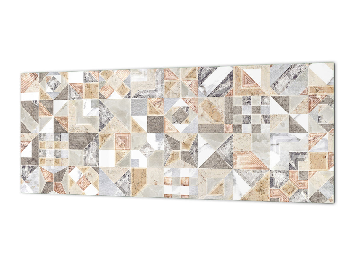 Printed glass horizontal splashback -  Tempered Glass Wall Panel Cities Series BBS22:  Vintage leaves and patterns Series: Retro tiles pattern