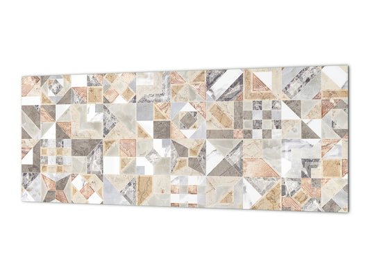 Printed glass horizontal splashback -  Tempered Glass Wall Panel Cities Series BBS22:  Vintage leaves and patterns Series: Retro tiles pattern