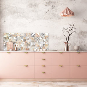 Printed glass horizontal splashback -  Tempered Glass Wall Panel Cities Series BBS22:  Vintage leaves and patterns Series: Retro tiles pattern