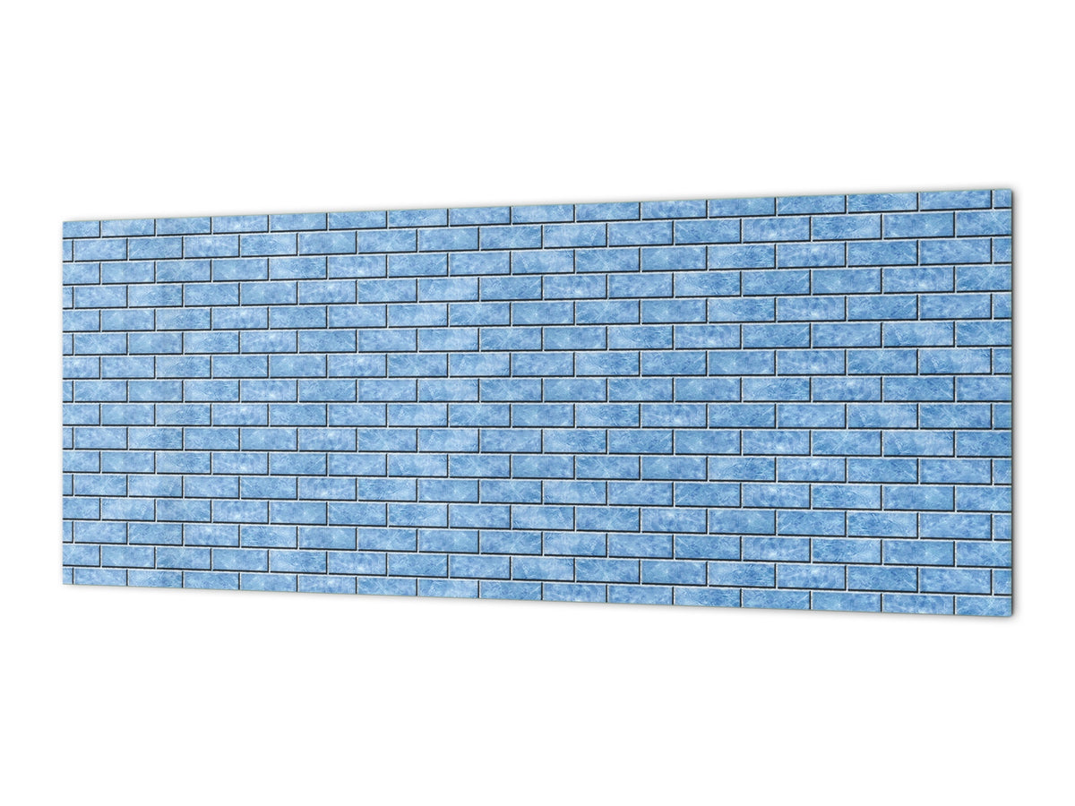 Toughened printed glass backsplash - Kitchen wall panel: Textures and tiles 1 Series Oxidized copper ornament: Blue ice texture