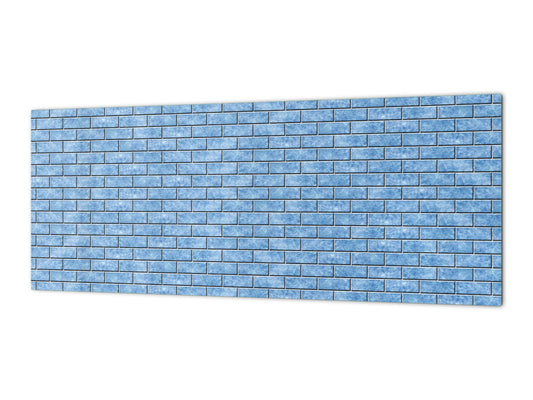 Toughened printed glass backsplash - Kitchen wall panel: Textures and tiles 1 Series Oxidized copper ornament: Blue ice texture