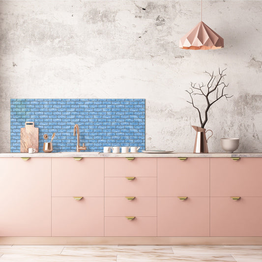Toughened printed glass backsplash - Kitchen wall panel: Textures and tiles 1 Series Oxidized copper ornament: Blue ice texture