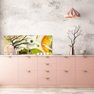 Toughened printed glass backsplash - Kitchen wall splashback will or without magnetic properties - Paintings Series: Silhouette of an abstract bird