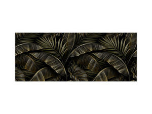 Stunning glass wall art - Wide format kitchen backsplash with and without metal back-coating - Tropical Leaves Series: Exotic pattern 1
