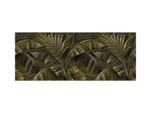 Stunning glass wall art - Wide format kitchen backsplash with and without metal back-coating - Tropical Leaves Series: Dark banana leaves