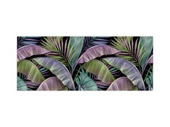 Stunning glass wall art - Wide format kitchen backsplash with and without metal back-coating - Tropical Leaves Series: Exotic pattern 2