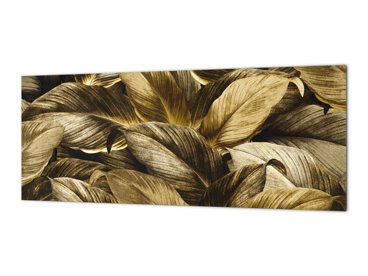 Stunning glass wall art - Wide format kitchen backsplash with and without metal back-coating - Tropical Leaves Series: Precious leaves