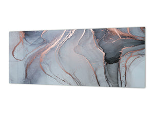 Contemporary glass kitchen panel - Wide format wall backsplash Colourful abstractions Series: Abstract golden veins