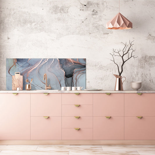 Contemporary glass kitchen panel - Wide format wall backsplash Colourful abstractions Series: Abstract golden veins