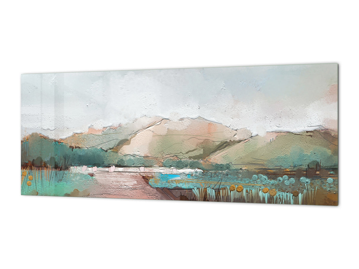 Toughened printed glass backsplash - Kitchen wall splashback will or without magnetic properties - Paintings Series: Delicate landscape