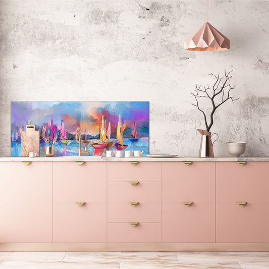 Toughened printed glass backsplash - Kitchen wall splashback will or without magnetic properties - Paintings Series: Impressionist seascape