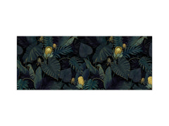 Stunning glass wall art - Wide format kitchen backsplash with and without metal back-coating - Tropical Leaves Series: Leafy wallpaper