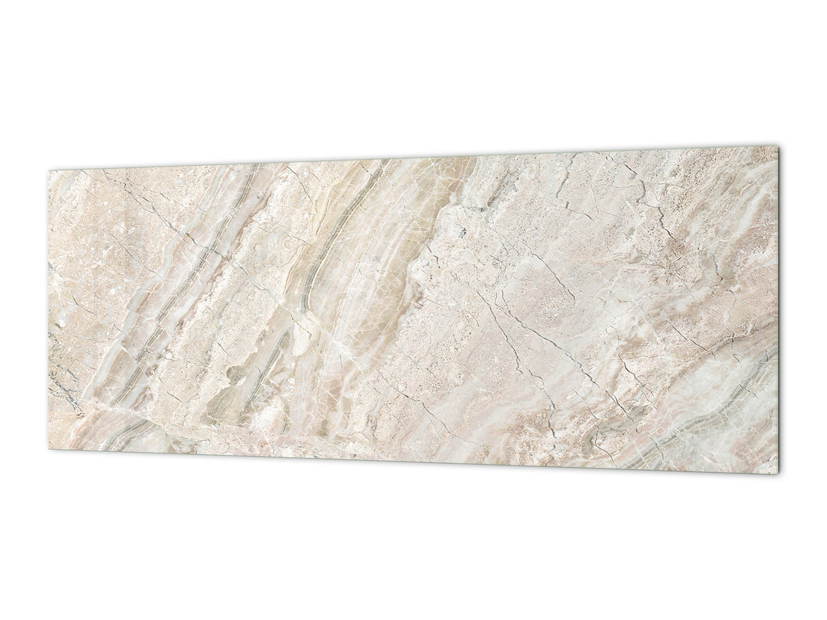 Contemporary glass kitchen panel - Wide format wall backsplash Marbles 2 Series: Beige breccia marble
