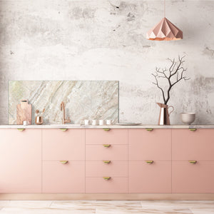 Contemporary glass kitchen panel - Wide format wall backsplash Marbles 2 Series: Beige breccia marble