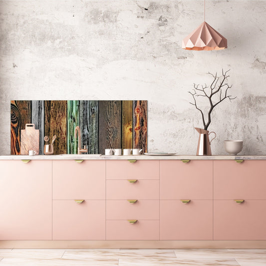 Wide format Wall panel - Design backsplash BBS21: Textures and tiles 2 Series: Rustic colourful wood