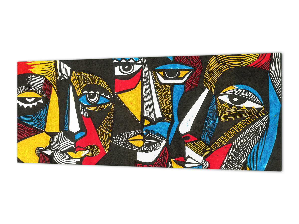 Toughened printed glass backsplash - Kitchen wall splashback will or without magnetic properties - Paintings Series: Surreal coloured faces