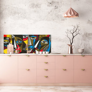 Toughened printed glass backsplash - Kitchen wall splashback will or without magnetic properties - Paintings Series: Surreal coloured faces