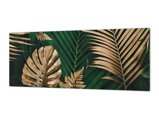 Stunning glass wall art - Wide format kitchen backsplash with and without metal back-coating - Tropical Leaves Series: Creative nature