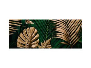 Stunning glass wall art - Wide format kitchen backsplash with and without metal back-coating - Tropical Leaves Series: Creative nature